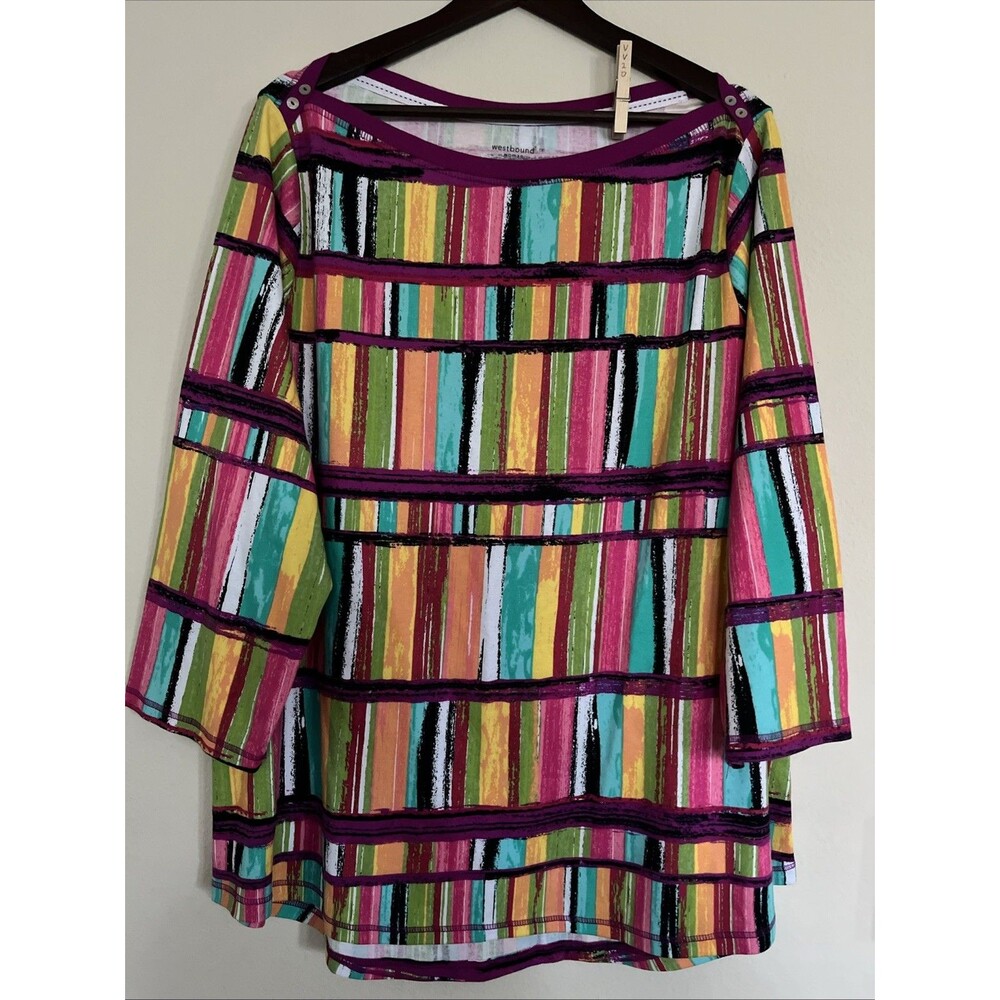 Westbound Women's 100% Cotton 3/4 Sleeve Boat Neck Top Shirt SZ 2X